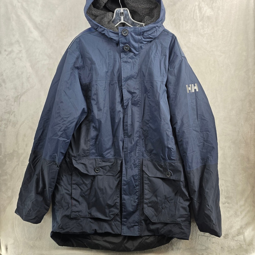 Helly Hansen Mens 2XL Navy Blue Hooded Winter Jacket Primaloft Tech Protection